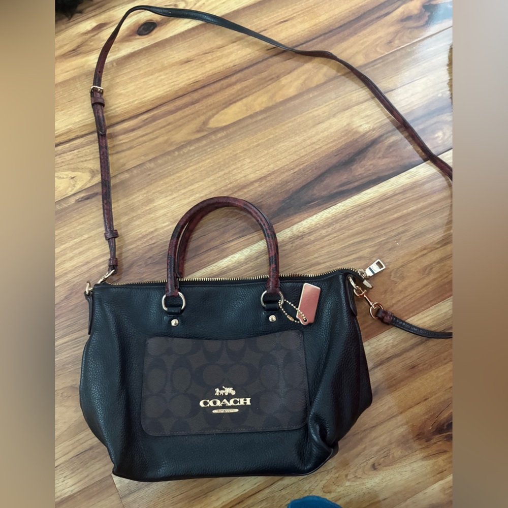 Coach Black and Brown Shoulder Bag with Leather Trim